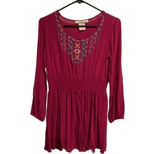 Flying Tomato Embroidered Dress Long Sleeve‎ Burgundy